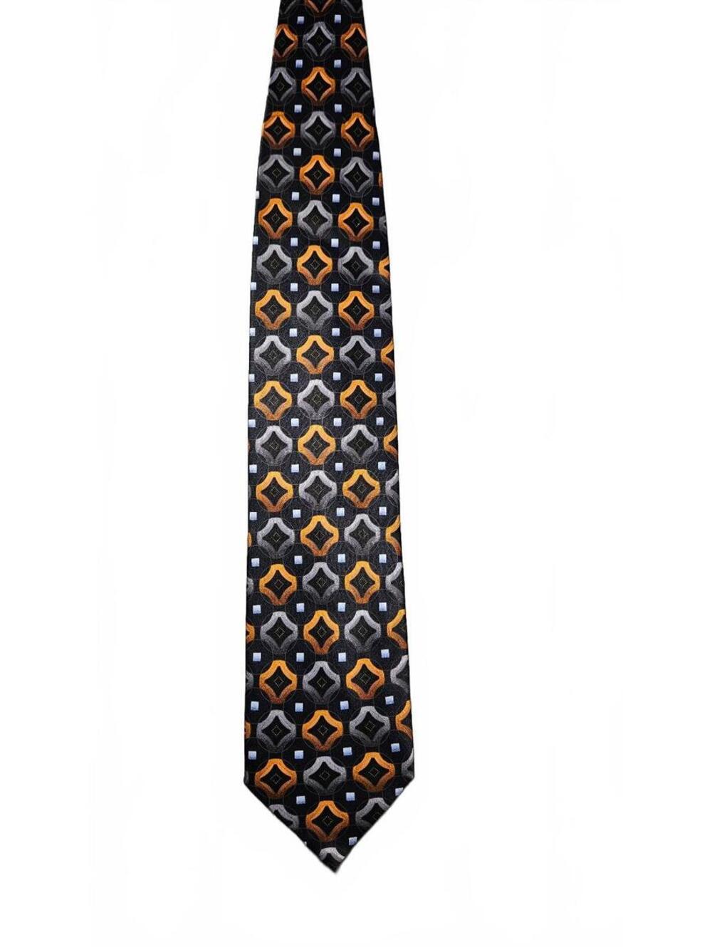 Covington Men's Silk Geometric Pattern Tie in Black, Orange, Gray, and Blue